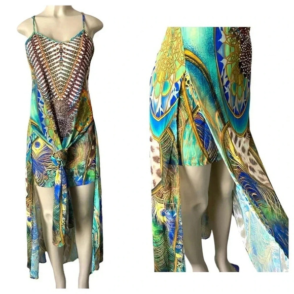 SELFIE COUTURE by TRENDOLOGY | Green Multicolor  Mini With Sheer Overlay Sz S - Picture 4 of 9